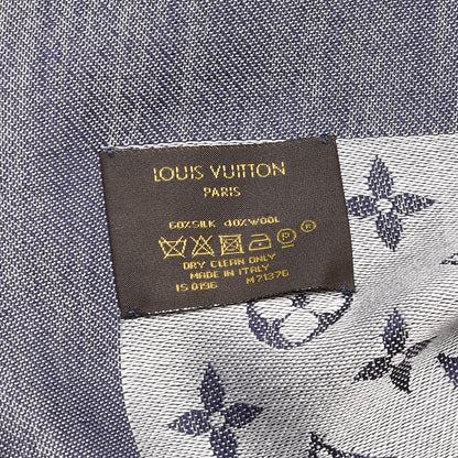 Louis Vuitton Wool Silk Monogram Denim Shawl Blue 6 of 6