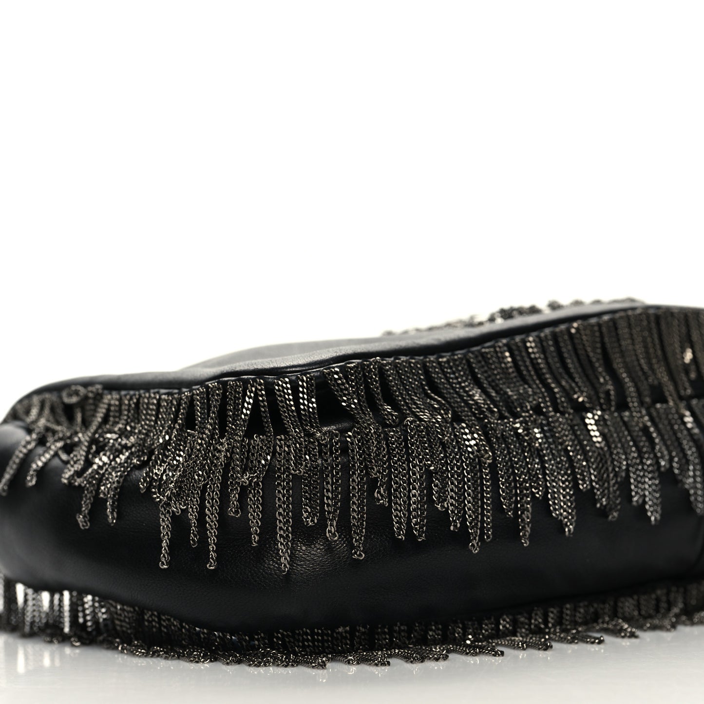 Lambskin Rock And Cabaret Chain Fringe Flap Black