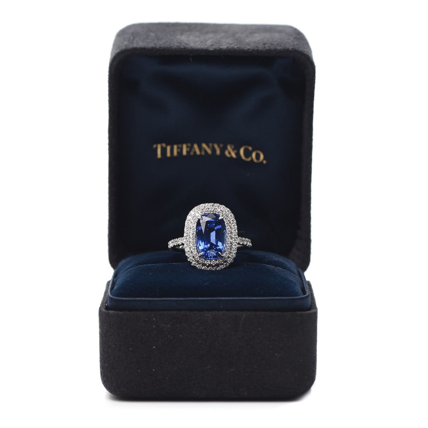 Platinum Diamond Blue Sapphire Soleste Elongated Cushion Cut Ring 53 6.5
