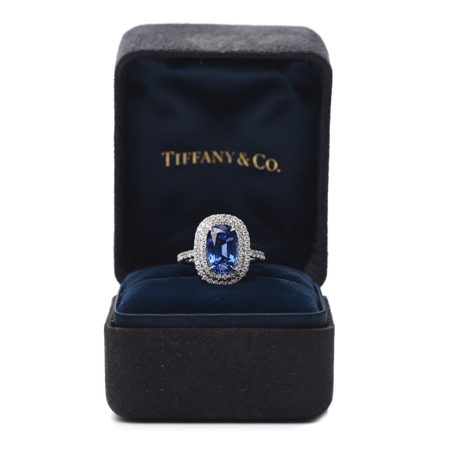Tiffany Platinum Diamond Blue Sapphire Soleste Elongated Cushion Cut Ring 53 6.5 5 of 5