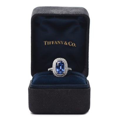 Tiffany Platinum Diamond Blue Sapphire Soleste Elongated Cushion Cut Ring 53 6.5 5 of 5