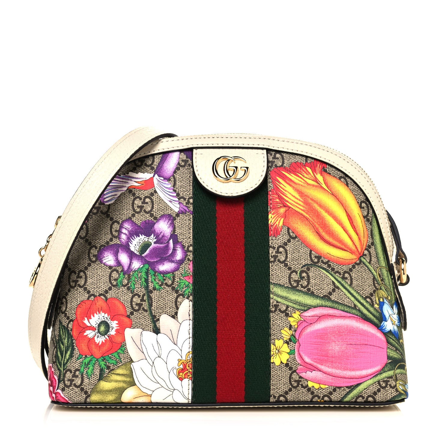 GG Supreme Monogram Flora Web GG Small Ophidia Dome Shoulder Bag White