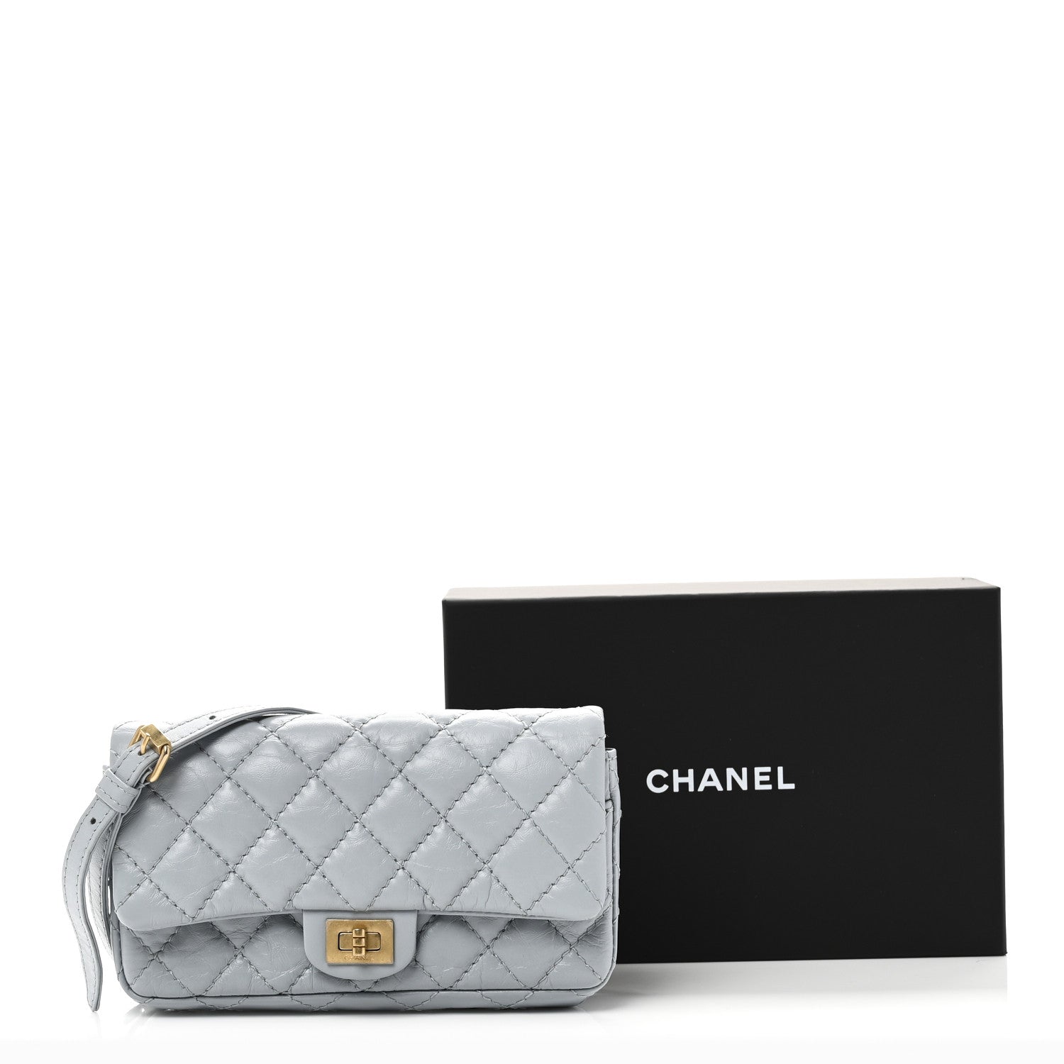 Chanel Aged Calfskin Quilted 2.55 Reissue Flap Belt Bag Clutch Light Blue 11 of 11