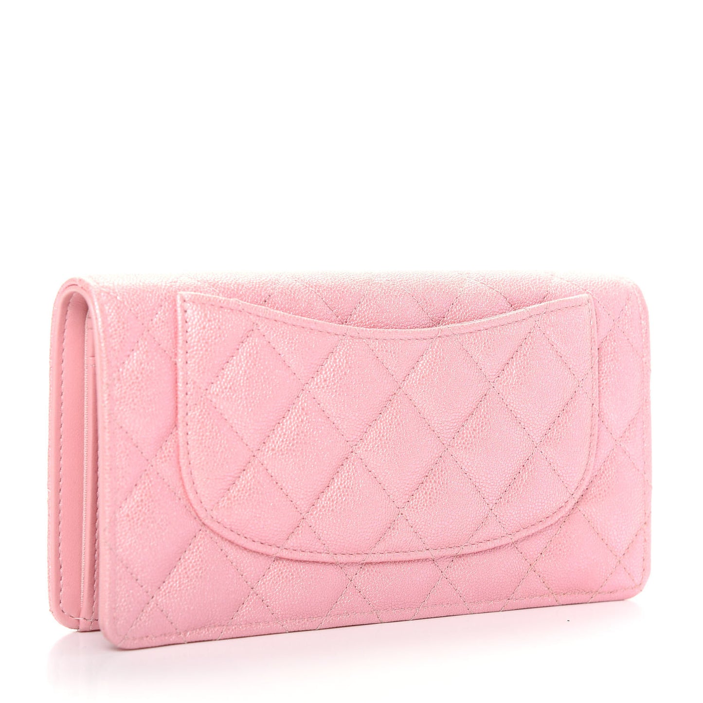 Iridescent Caviar Quilted Yen Wallet Rose Pink