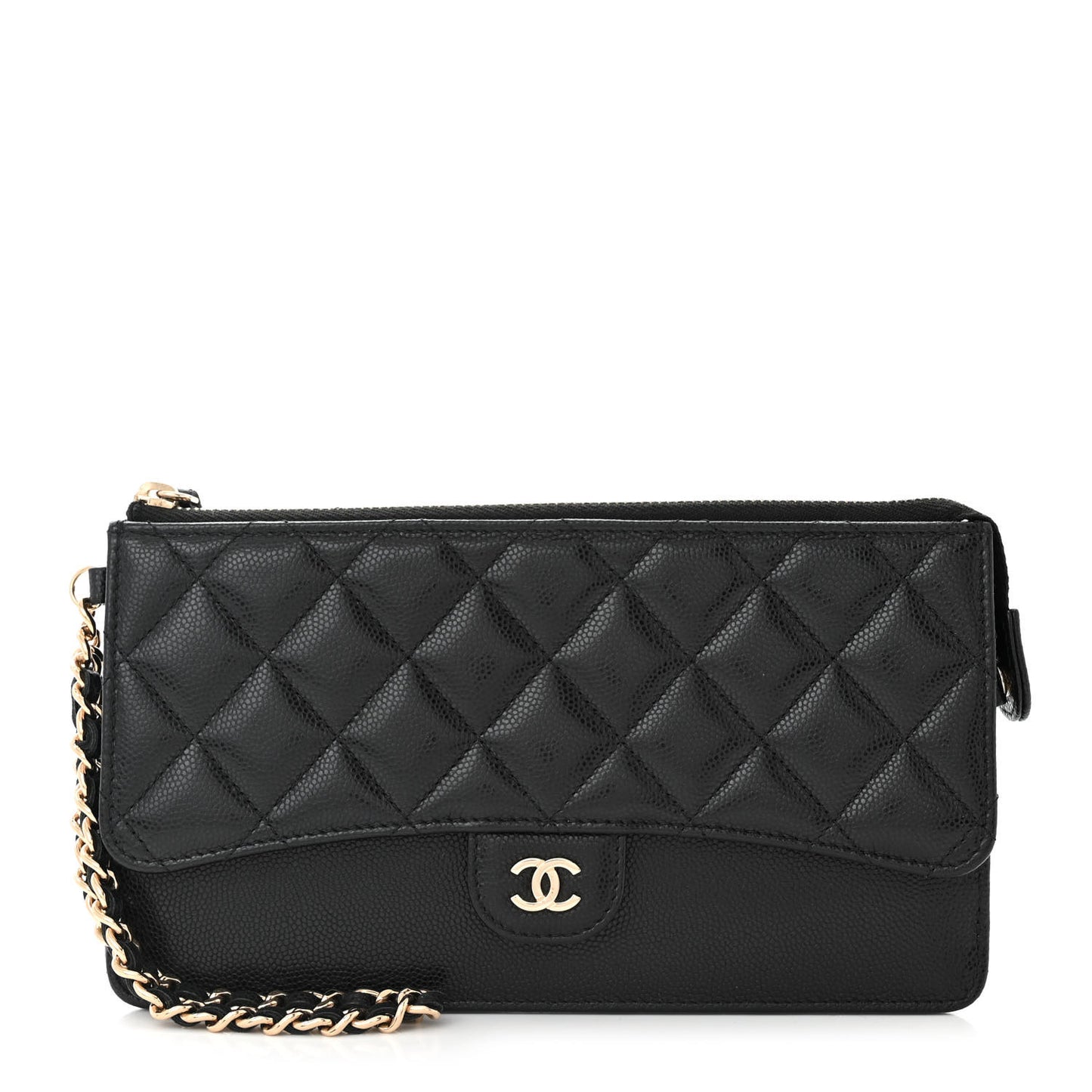 Caviar Quilted Classic Pouch With Handle Black