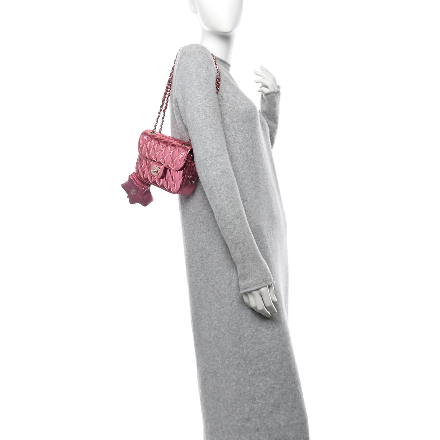 Mirror Calfskin Metallic Lambskin Quilted Hollywood Boulevard Mini Flap With Star Coin Purse Pink