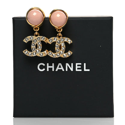 Chanel Crystal Pearl CC Drop Earrings Pink Gold 5 of 5