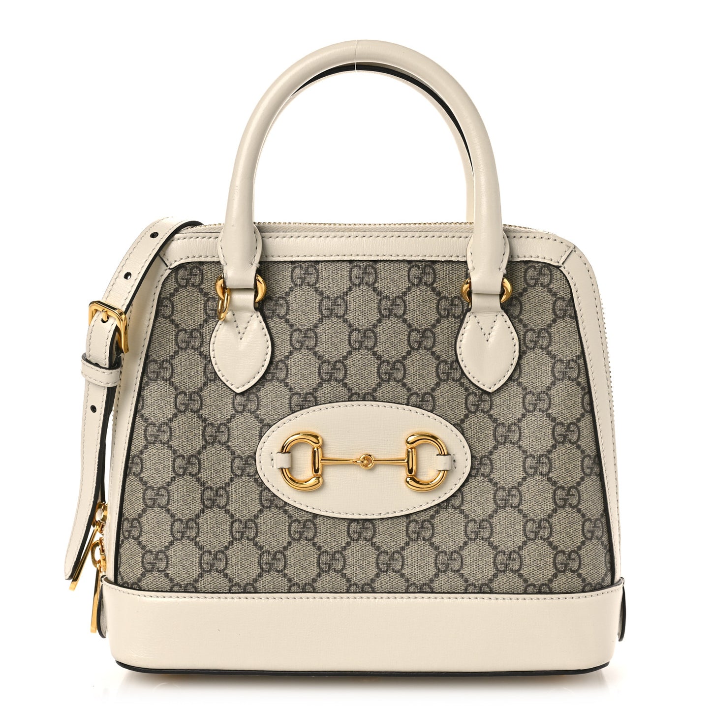 GG Supreme Monogram Azalea Calfskin Small Horsebit 1955 Top Handle Bag Beige Ebony Mystic White