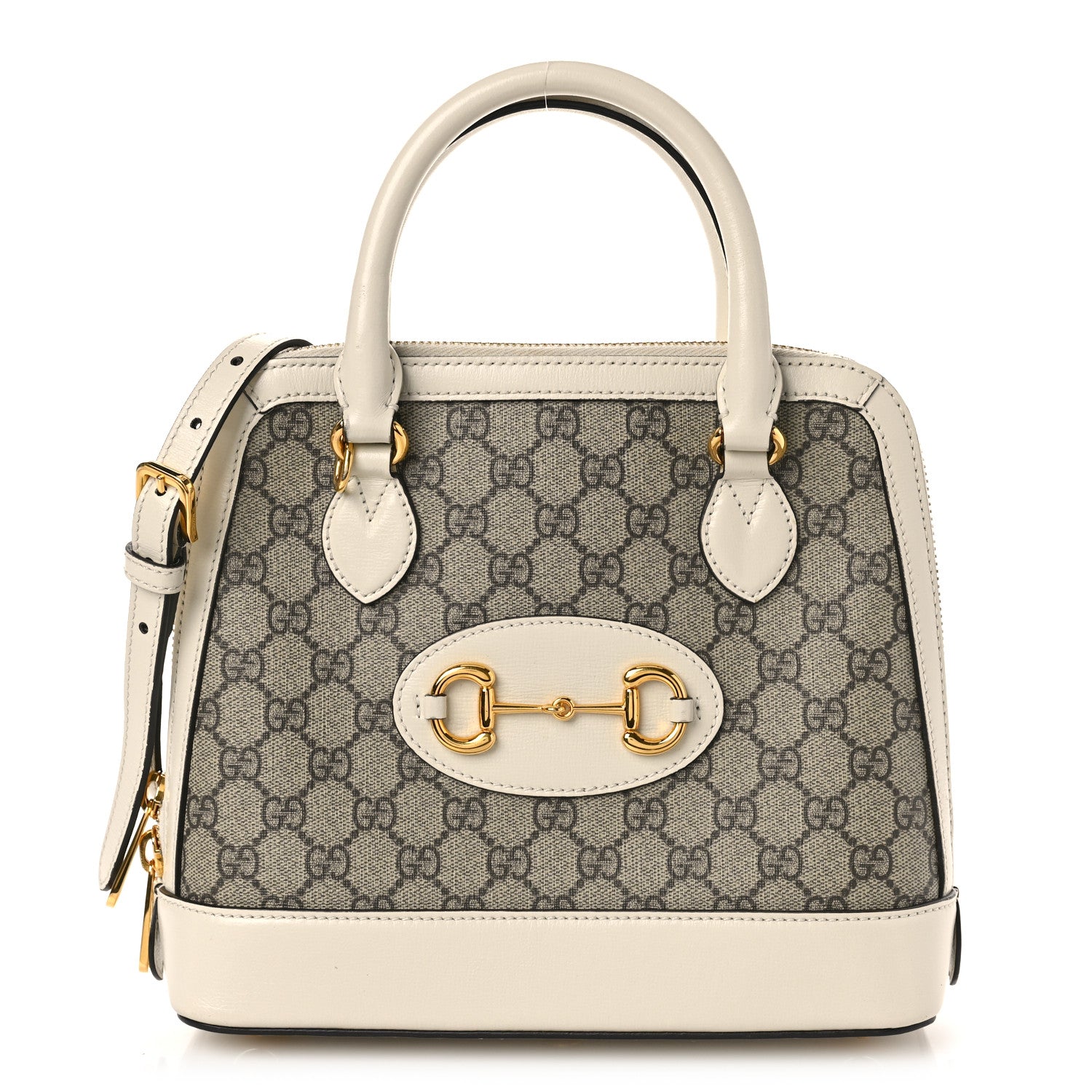 Gucci GG Supreme Monogram Azalea Calfskin Small Horsebit 1955 Top Handle Bag Beige Ebony Mystic White 1 of 9