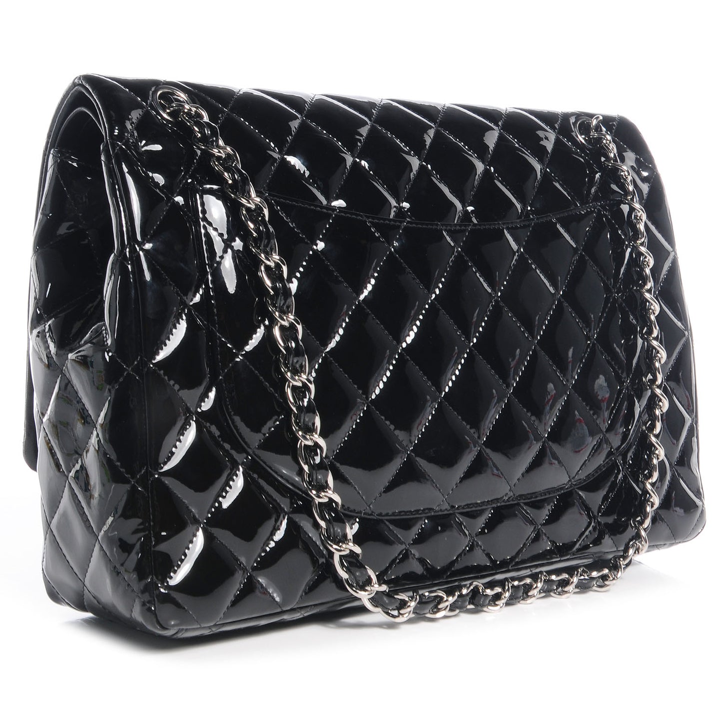 Patent Quilted Maxi Double Flap Black