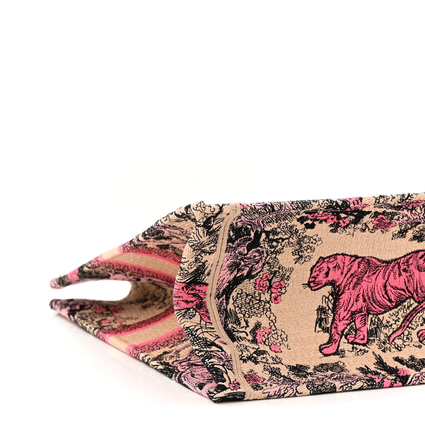 Canvas Toile De Jouy Embroidered Large Book Tote Rose Multicolor
