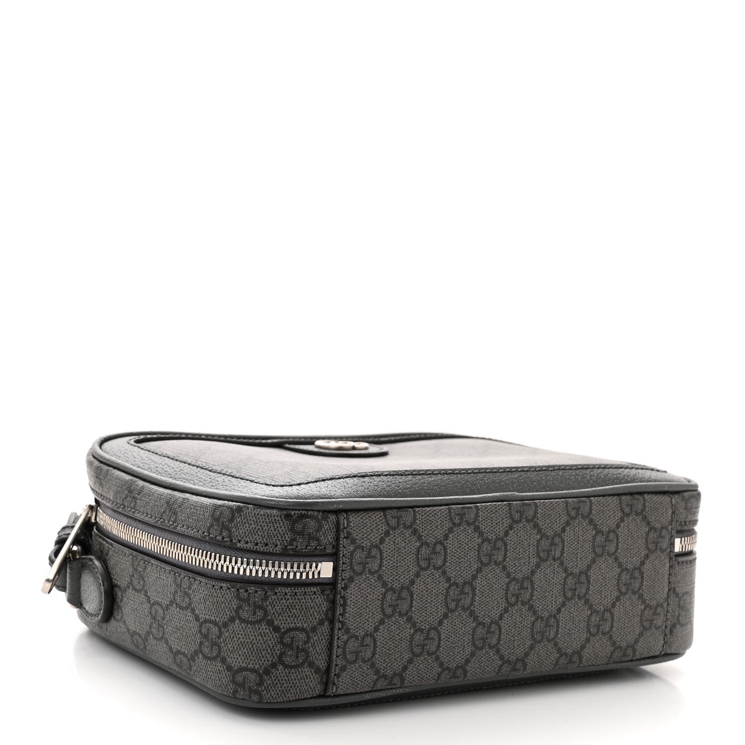 Gucci GG Supreme Monogram Textured Dollar Calfskin Small Ophidia Top Handle Shoulder Grey Black Graphite Grey 4 of 15