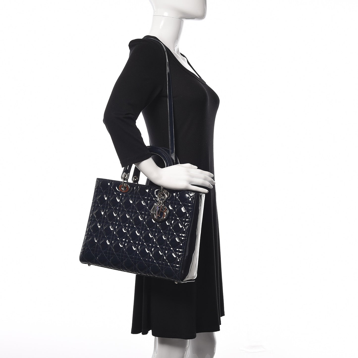Patent Cannage Large Lady Dior Navy Blue