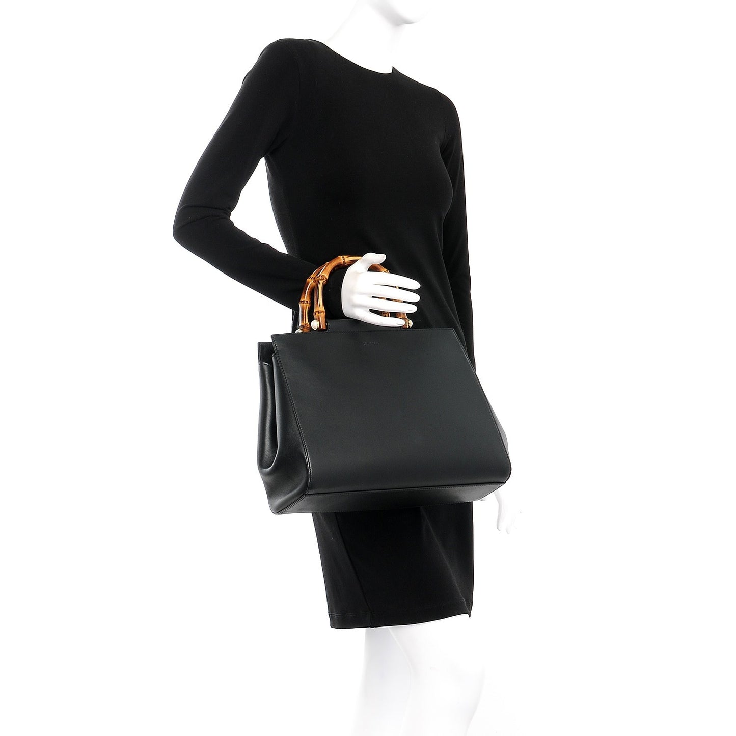 Nappa Bamboo Medium Nymphaea Top Handle Bag Black