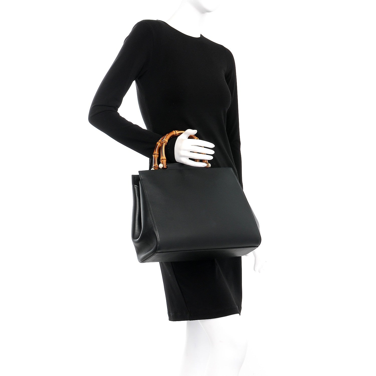 Gucci Nappa Bamboo Medium Nymphaea Top Handle Bag Black 3 of 14