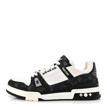 Louis Vuitton Calfskin Monogram Denim Mens LV Trainer Sneakers 11 Black 1 of 11