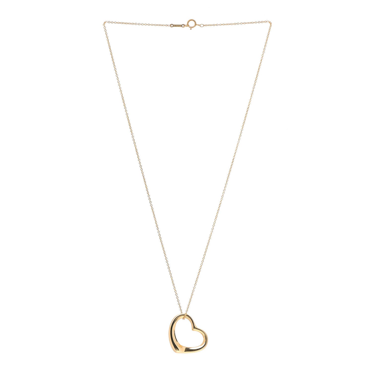 Tiffany 18K Yellow Gold 22mm Elsa Peretti Open Heart Pendant Necklace 3 of 7