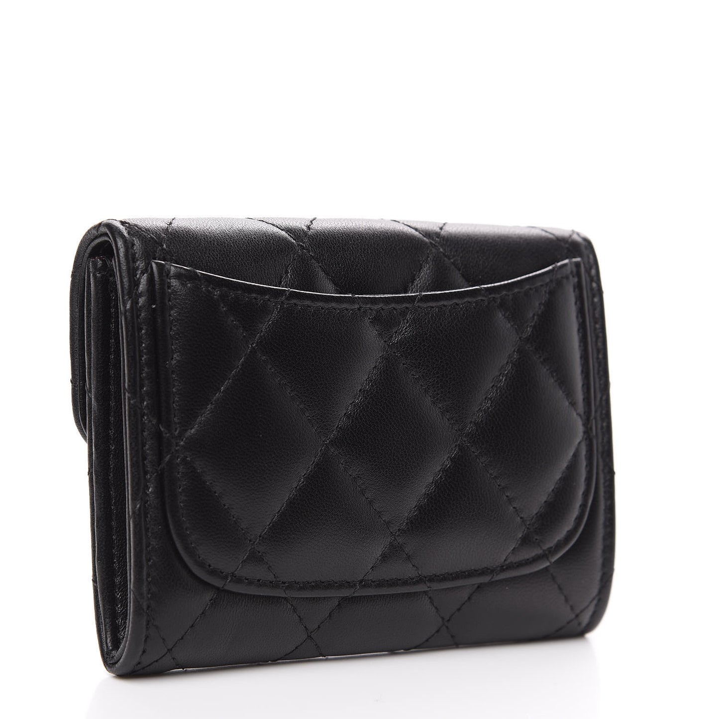 Lambskin Quilted Flap Card Holder Wallet Black