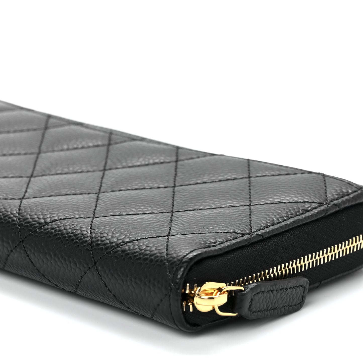 Caviar Quilted Large Gusset Zip Around Wallet Black