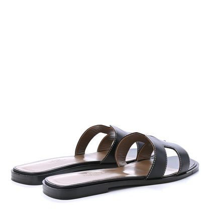 Hermes Box Calfskin Oran Sandals 38.5 Black 3 of 4