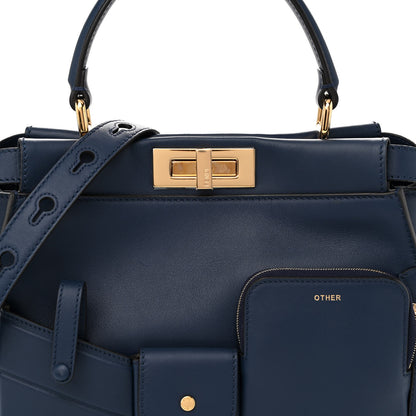 Fendi Vitello Seta Shiny Nappa Medium 3 Pocket Peekaboo Iconic Satchel Blueberry 8 of 10