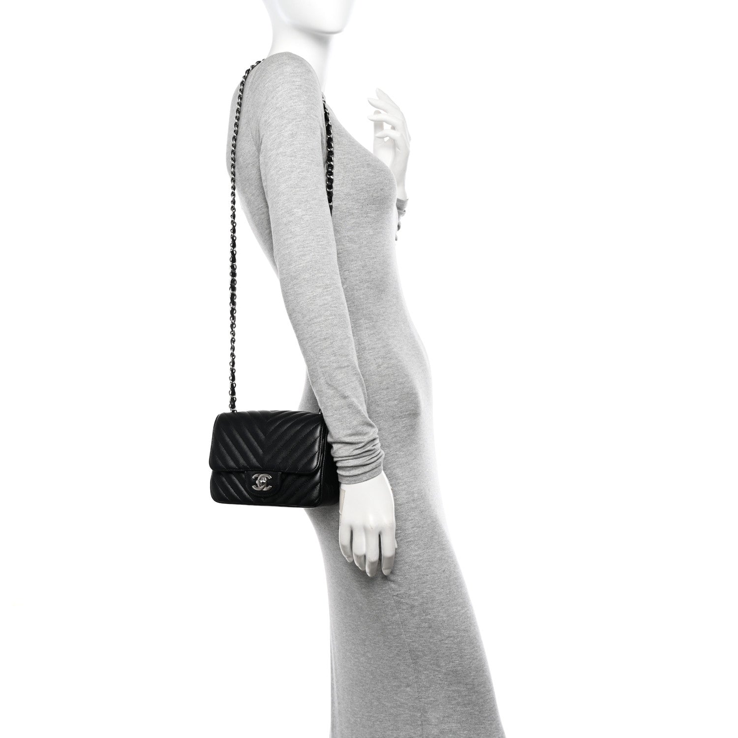 Chanel Caviar Chevron Quilted Mini Square Flap Black 3 of 10