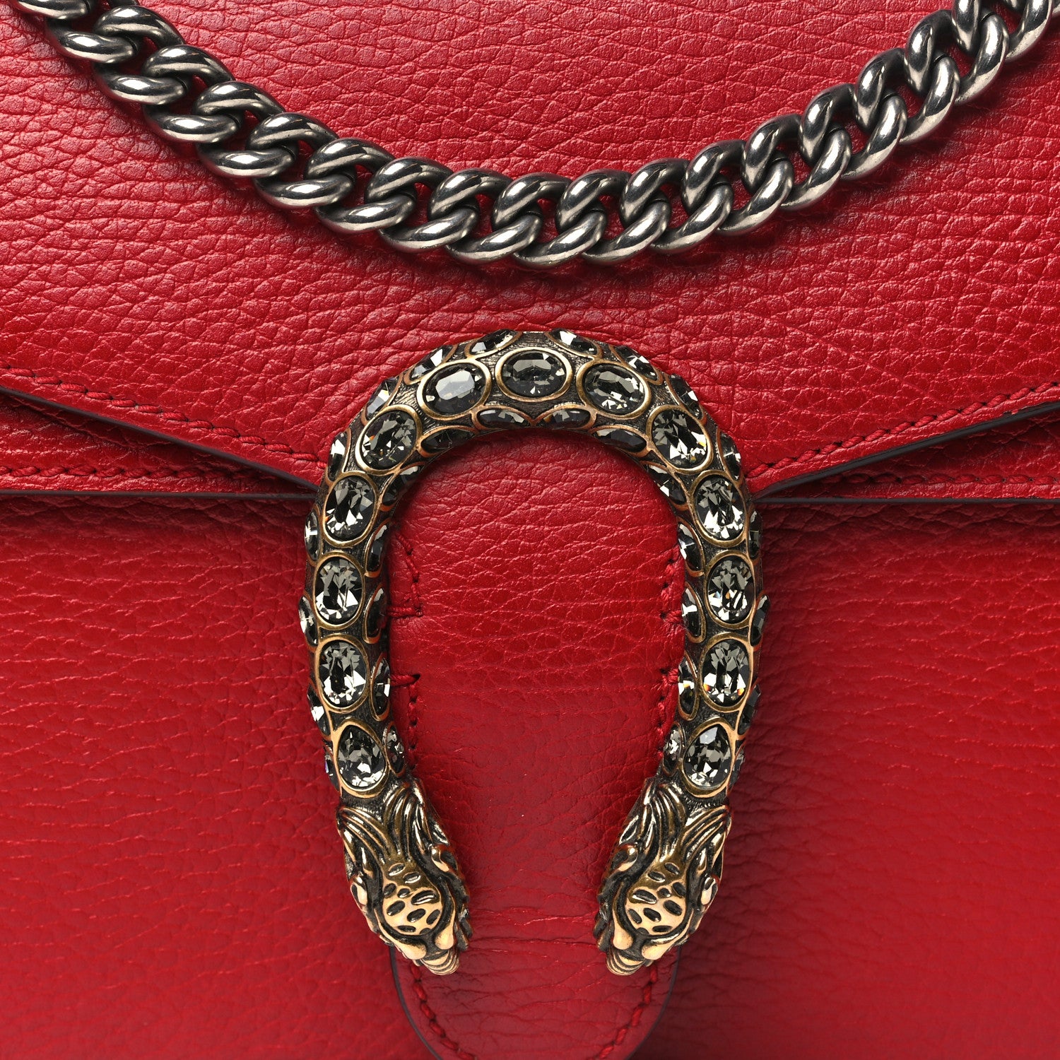 Gucci Dollar Calfskin Swarovski Crystal Small Dionysus Shoulder Bag Hibiscus Red 8 of 10