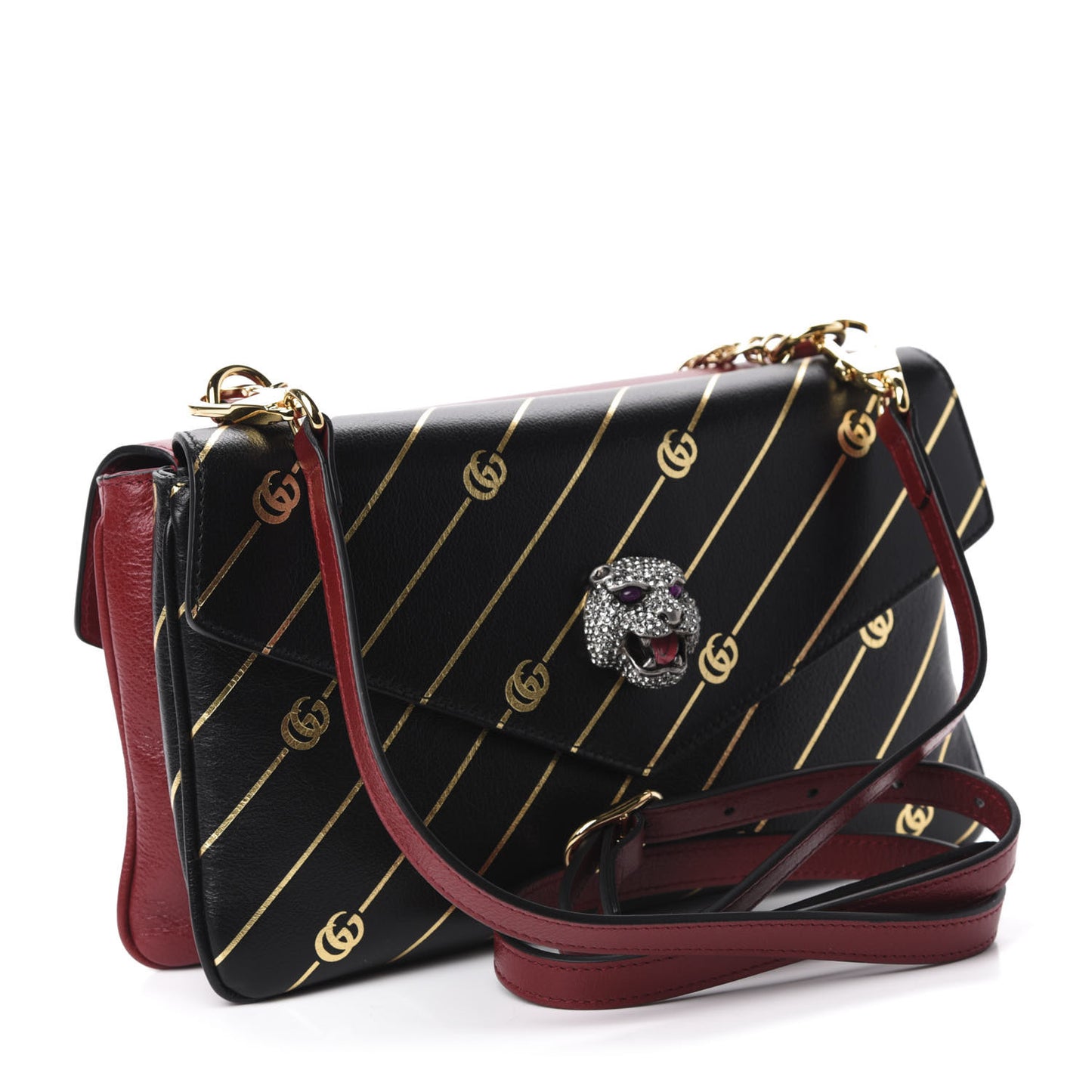 Calfskin Diagonal GG Medium Thiara Double Envelope Shoulder Bag Black Red