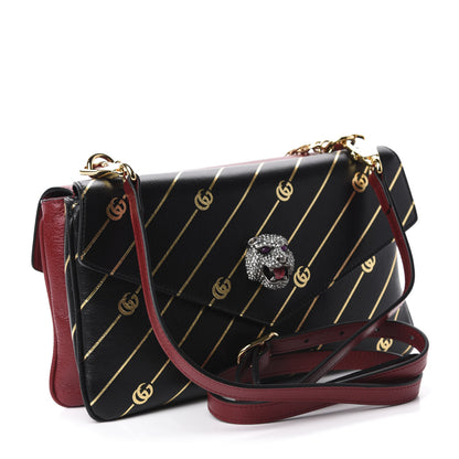 Gucci Calfskin Diagonal GG Medium Thiara Double Envelope Shoulder Bag Black Red 3 of 11