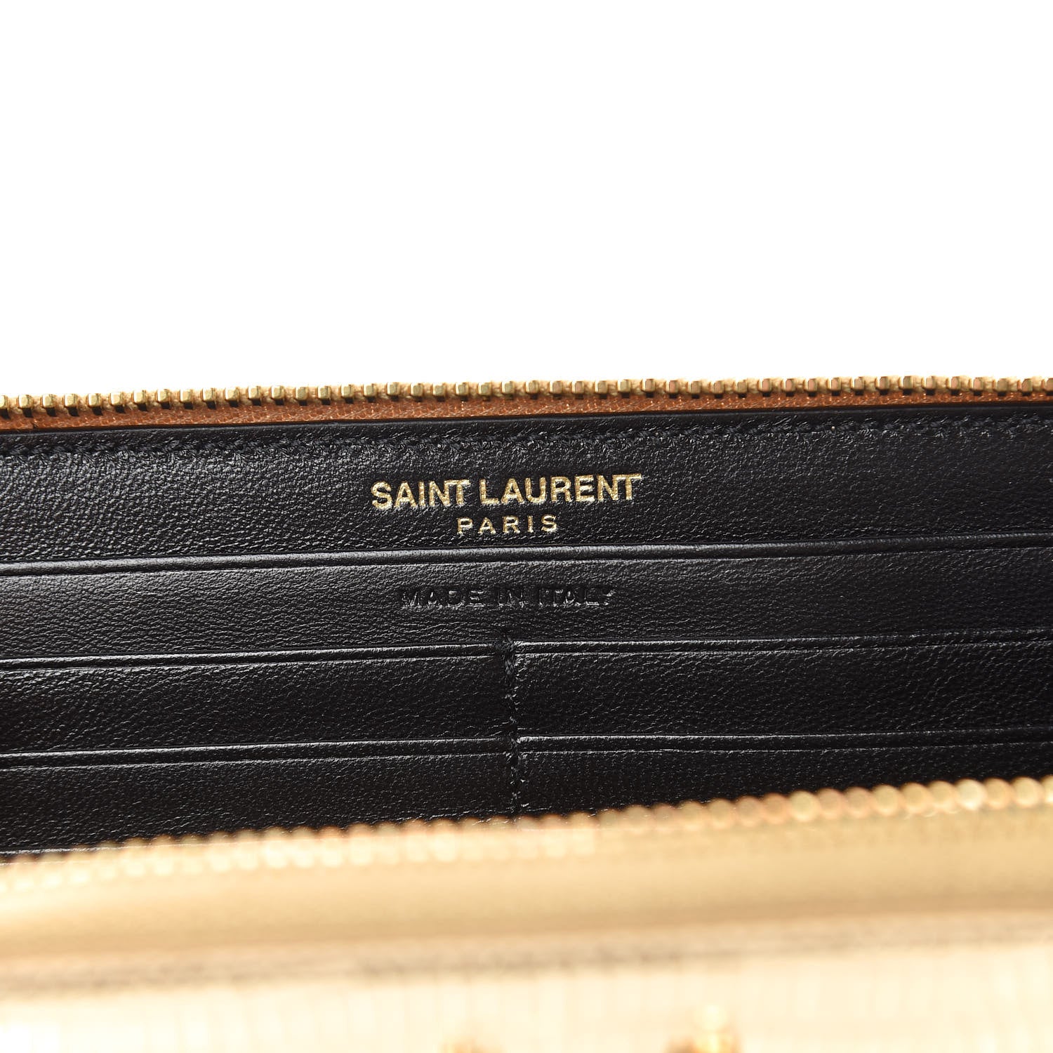 Saint Laurent Lizard Calfskin Embossed Monogram Zip Around Wallet Gold 6 of 8