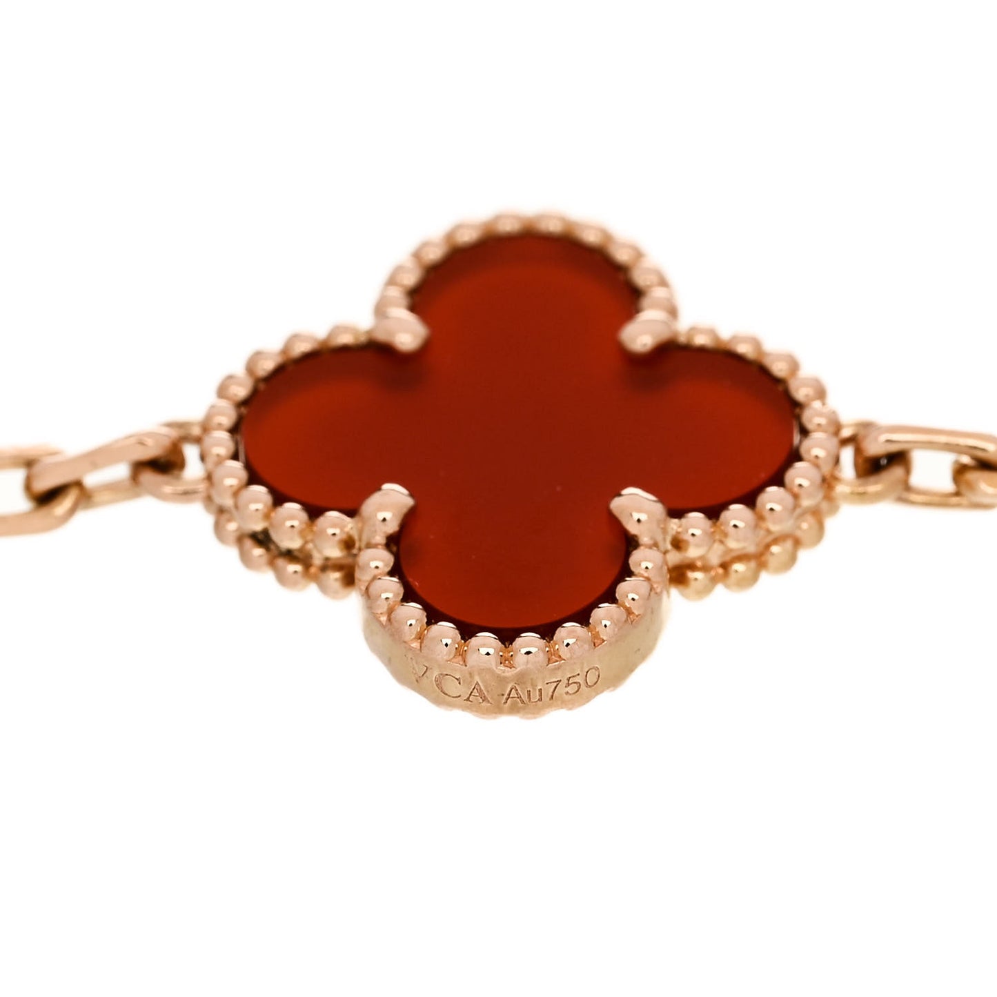 18K Rose Gold Carnelian 5 Motifs Guilloche Vintage Alhambra Bracelet