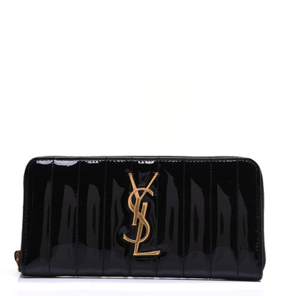 Saint Laurent Patent Calfskin Matelasse Monogram Vicky Zip Around Wallet Black 1 of 9