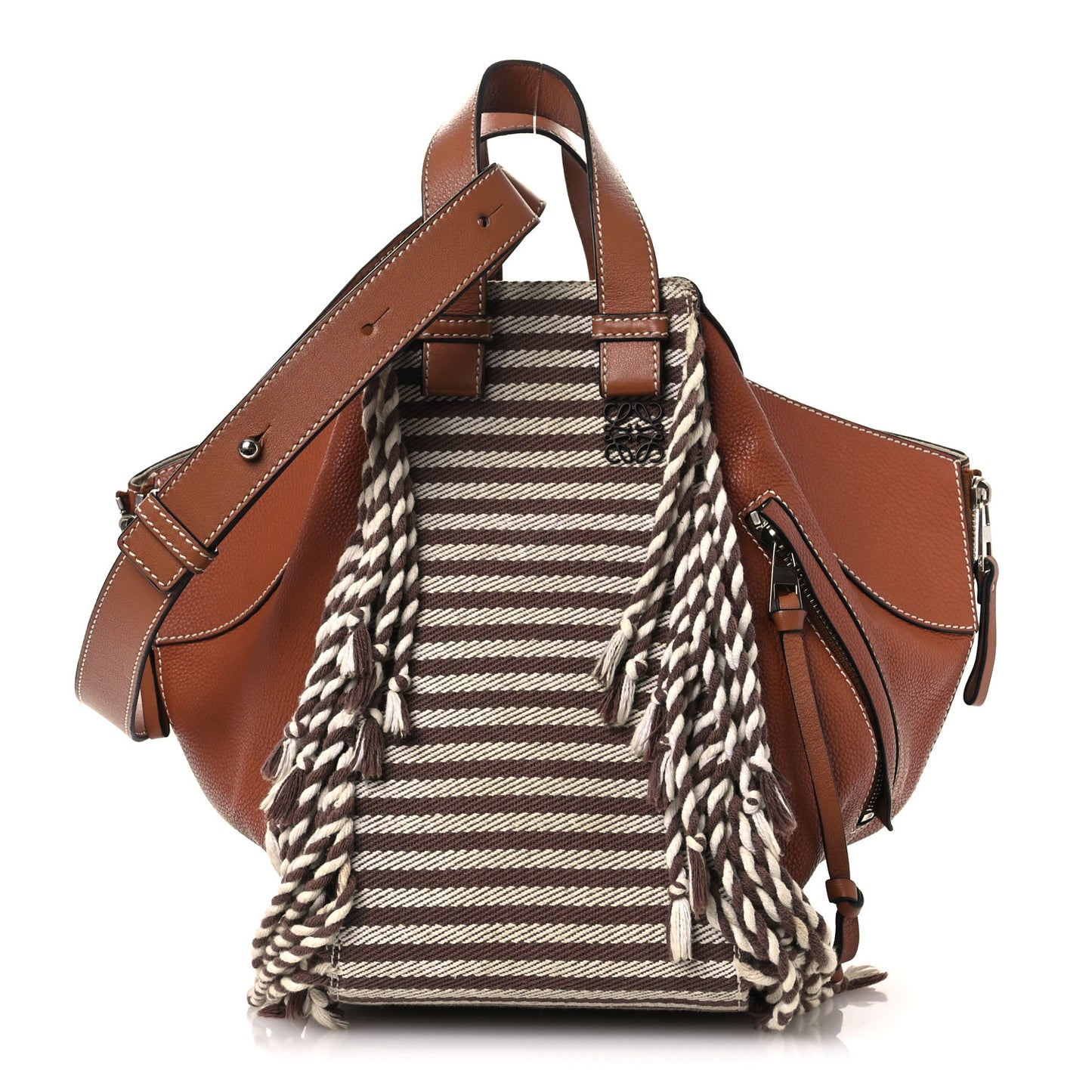 Calfskin Stripe Medium Hammock Shoulder Bag Tan Brown