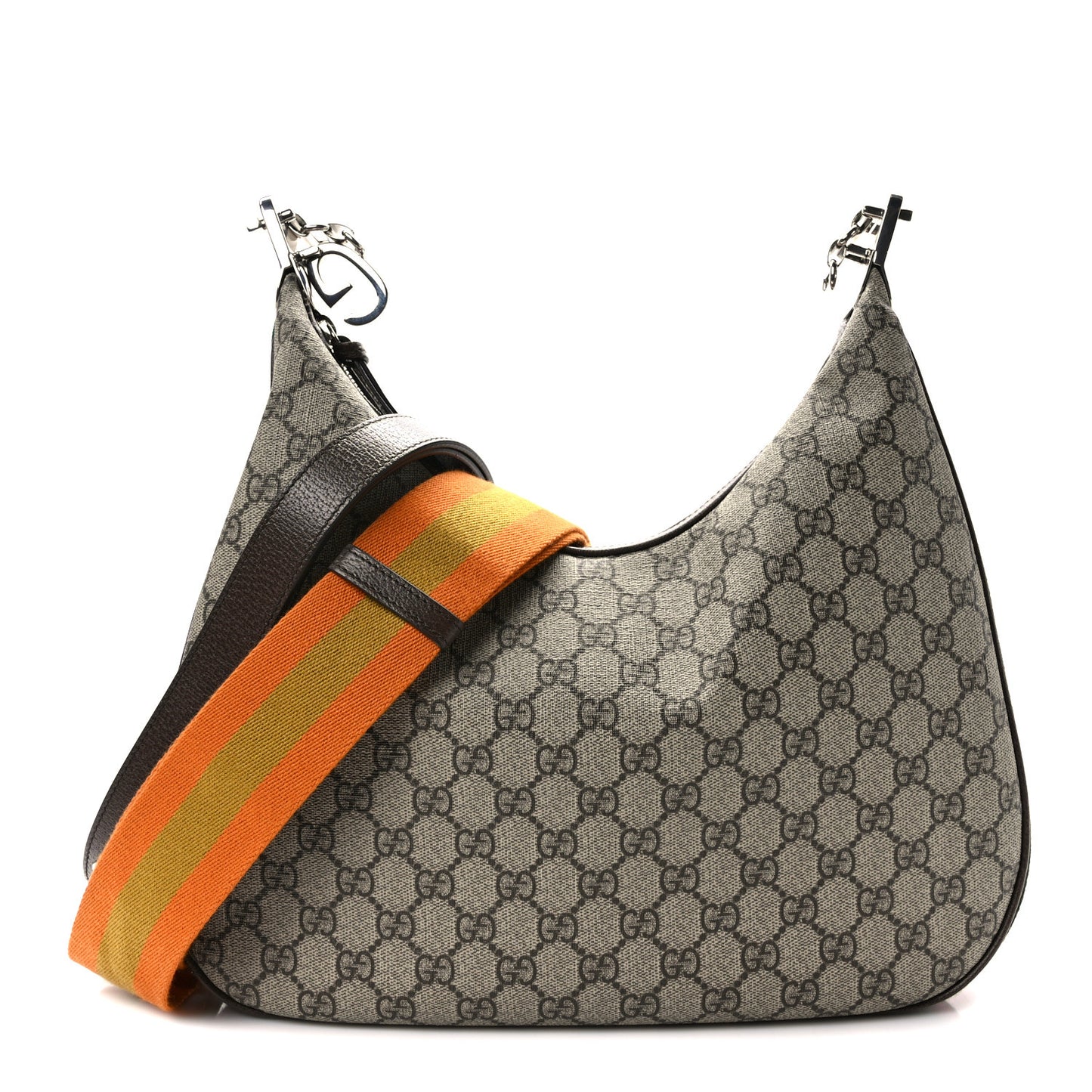 GG Supreme Monogram Textured Calfskin Web Large Attache Shoulder Bag Beige Ebony New Acero