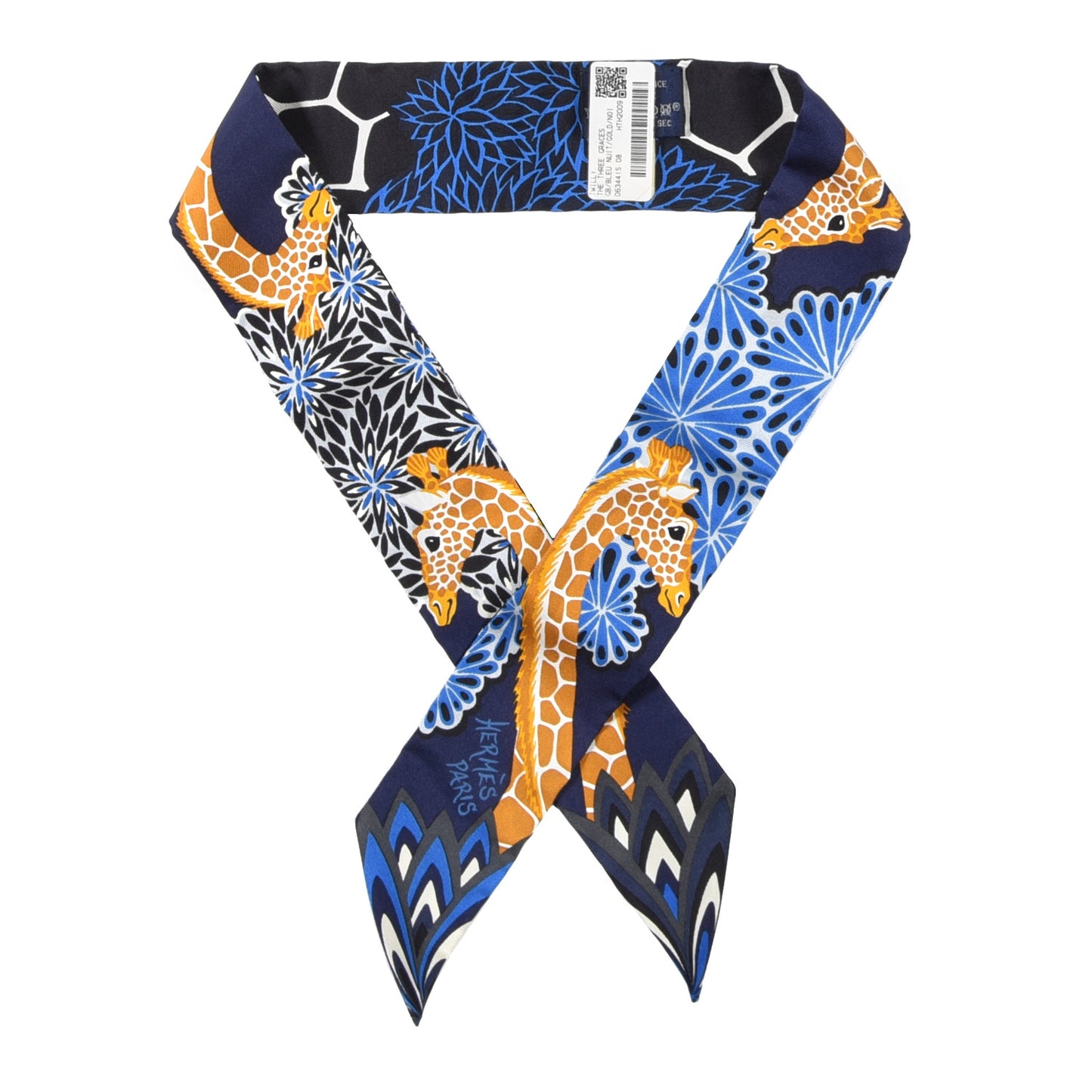 Silk The Three Graces Twilly Bleu Nuit Gold Black