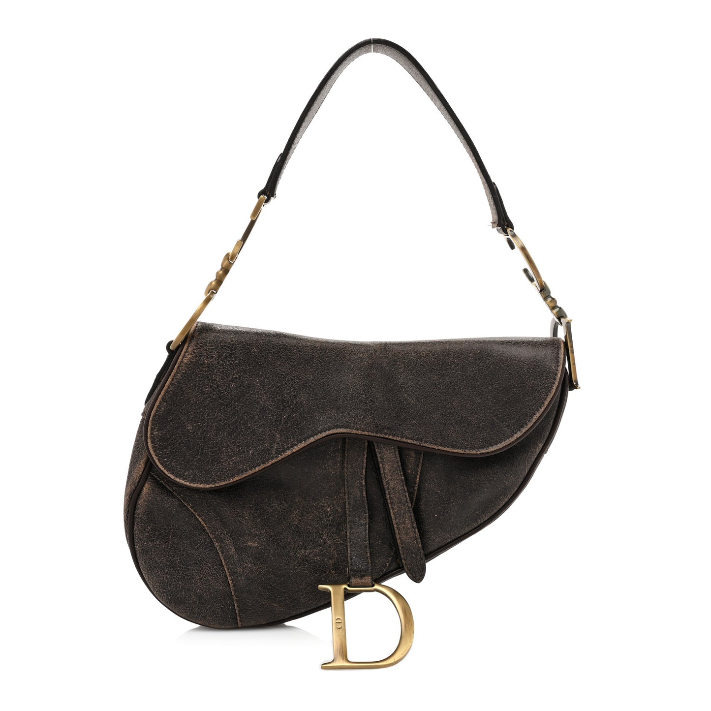 Distressed Calfskin Saddle Bag Brown