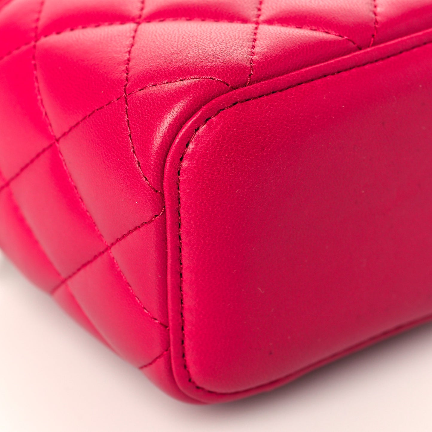 Lambskin Quilted Ombre Top Handle Mini Vanity Case With Chain Dark Pink