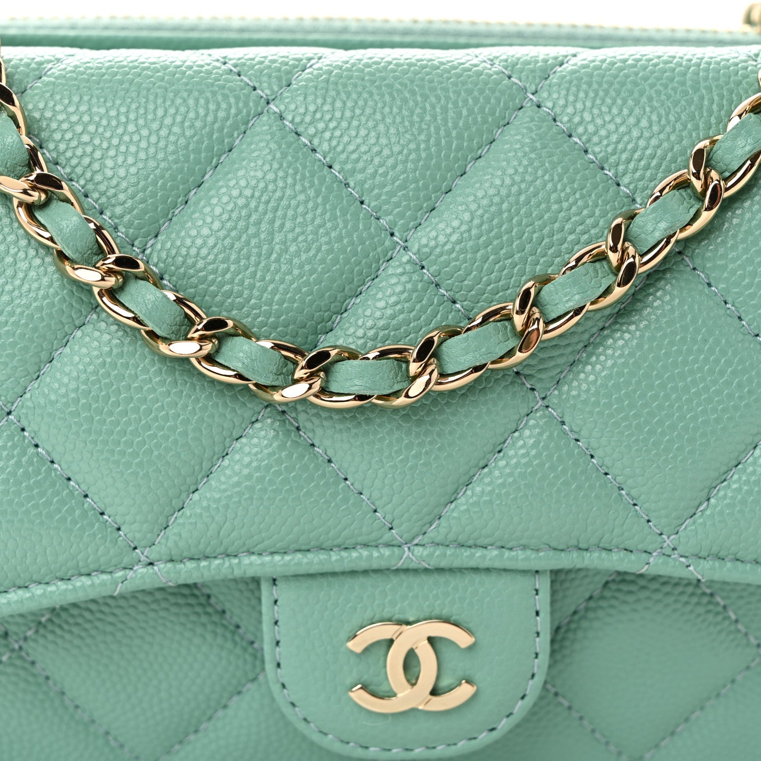 Chanel Caviar Quilted Flap Phone Holder With Chain Turquoise 9 of 11