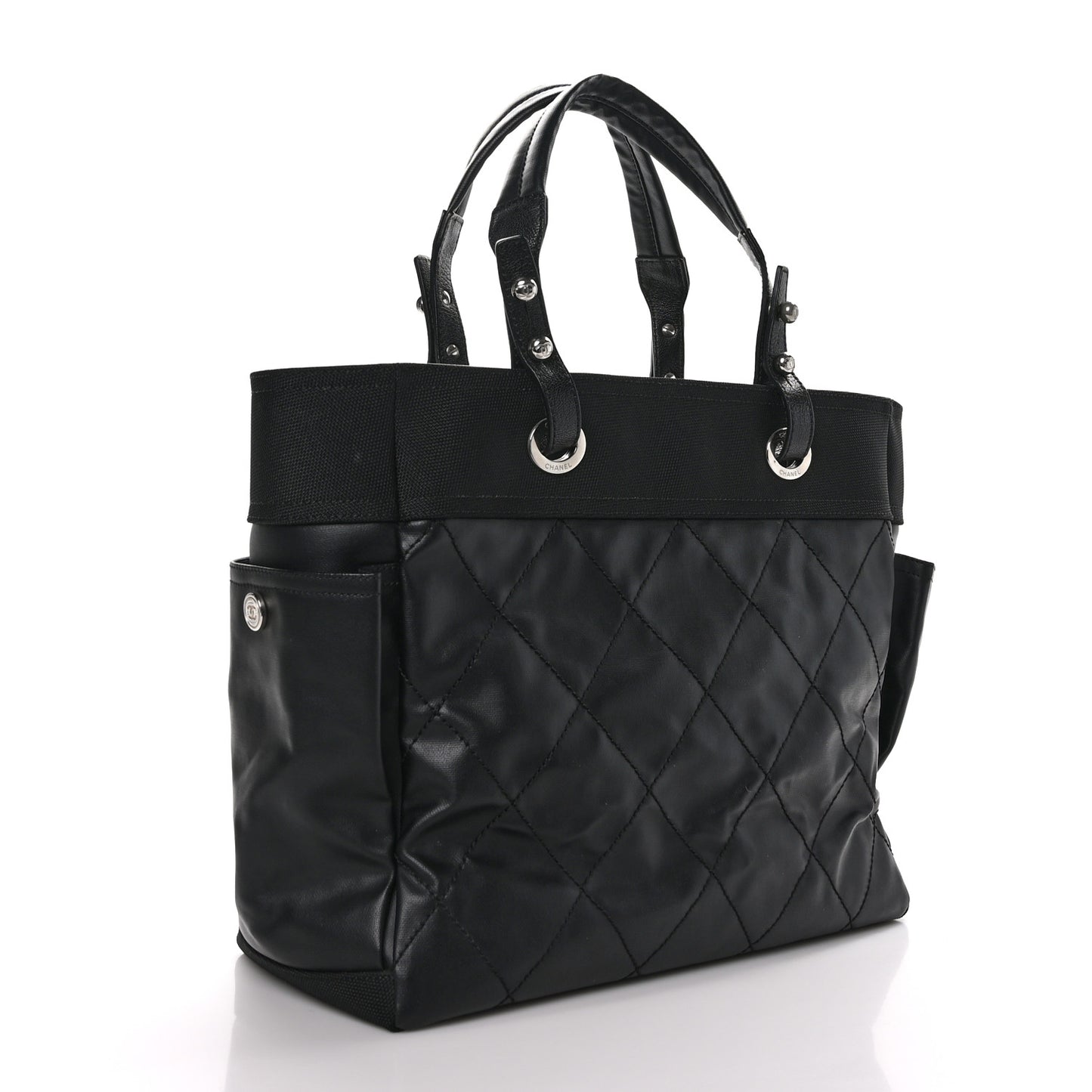 Coated Canvas Quilted Large Paris Biarritz Tote Black