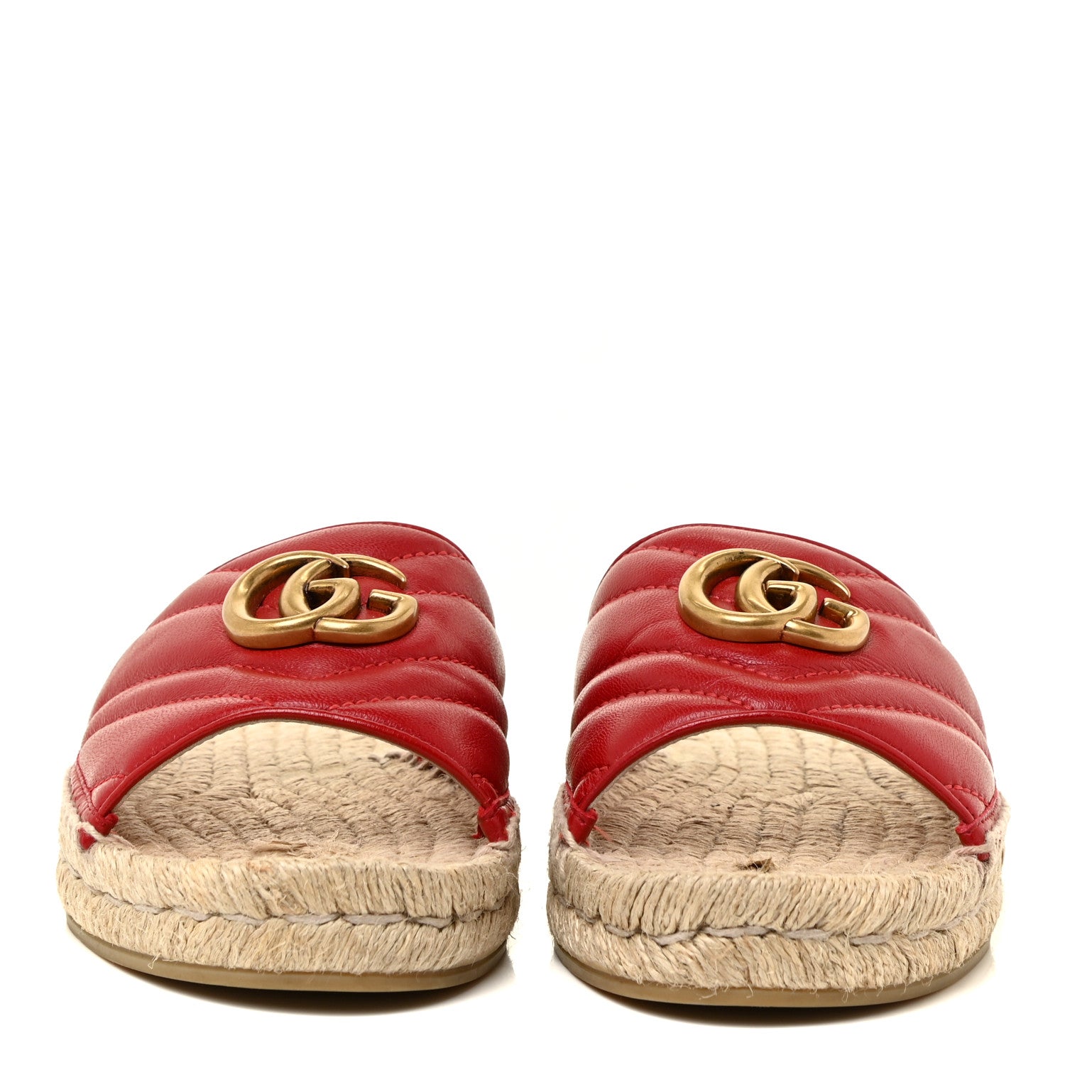 Gucci Nappa Matelasse GG Marmont Espadrille Slide Sandals 36.5 Hibiscus Red 2 of 15