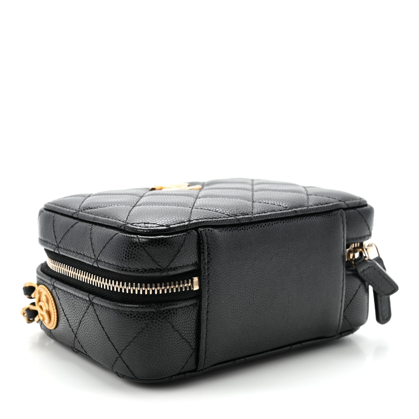 Caviar Quilted Twist Your Buttons Clutch With Chain Black