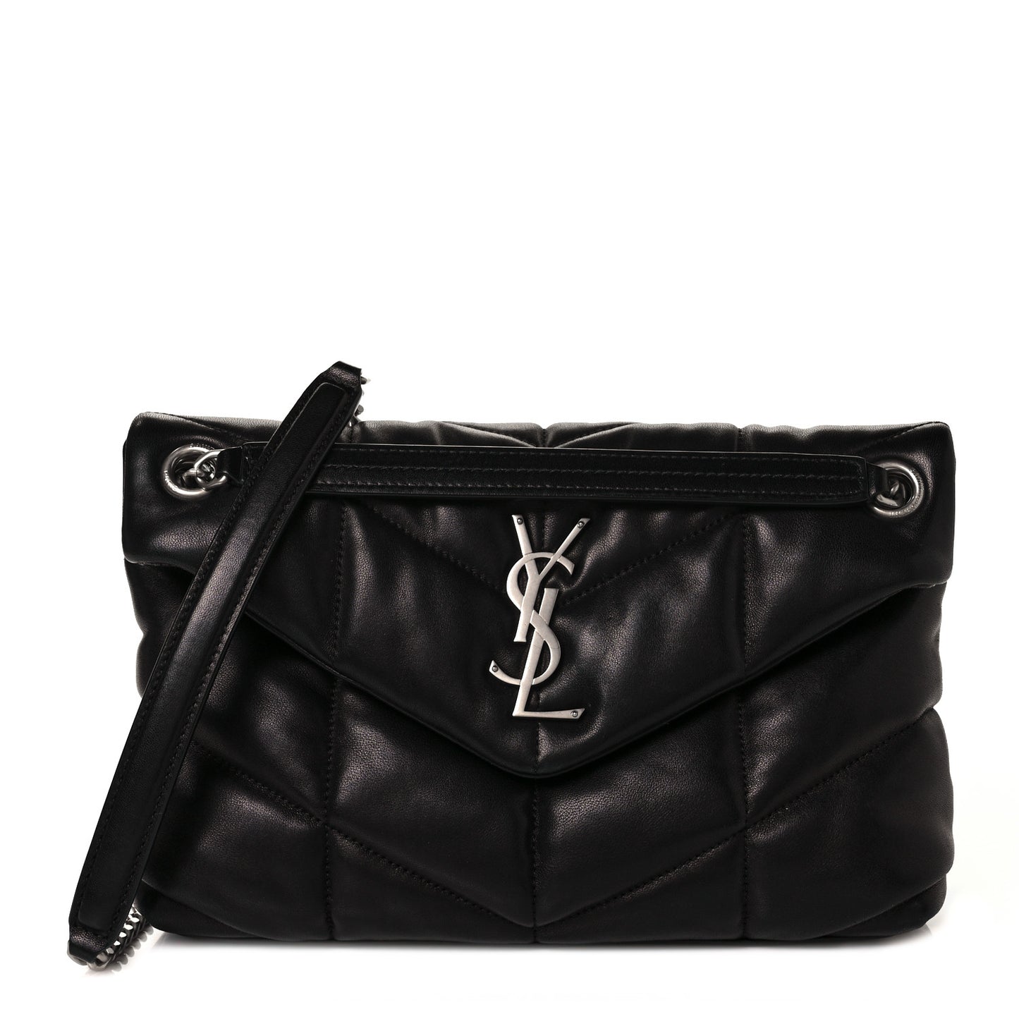 Lambskin Quilted Small Loulou Puffer Monogram Chain Satchel Black