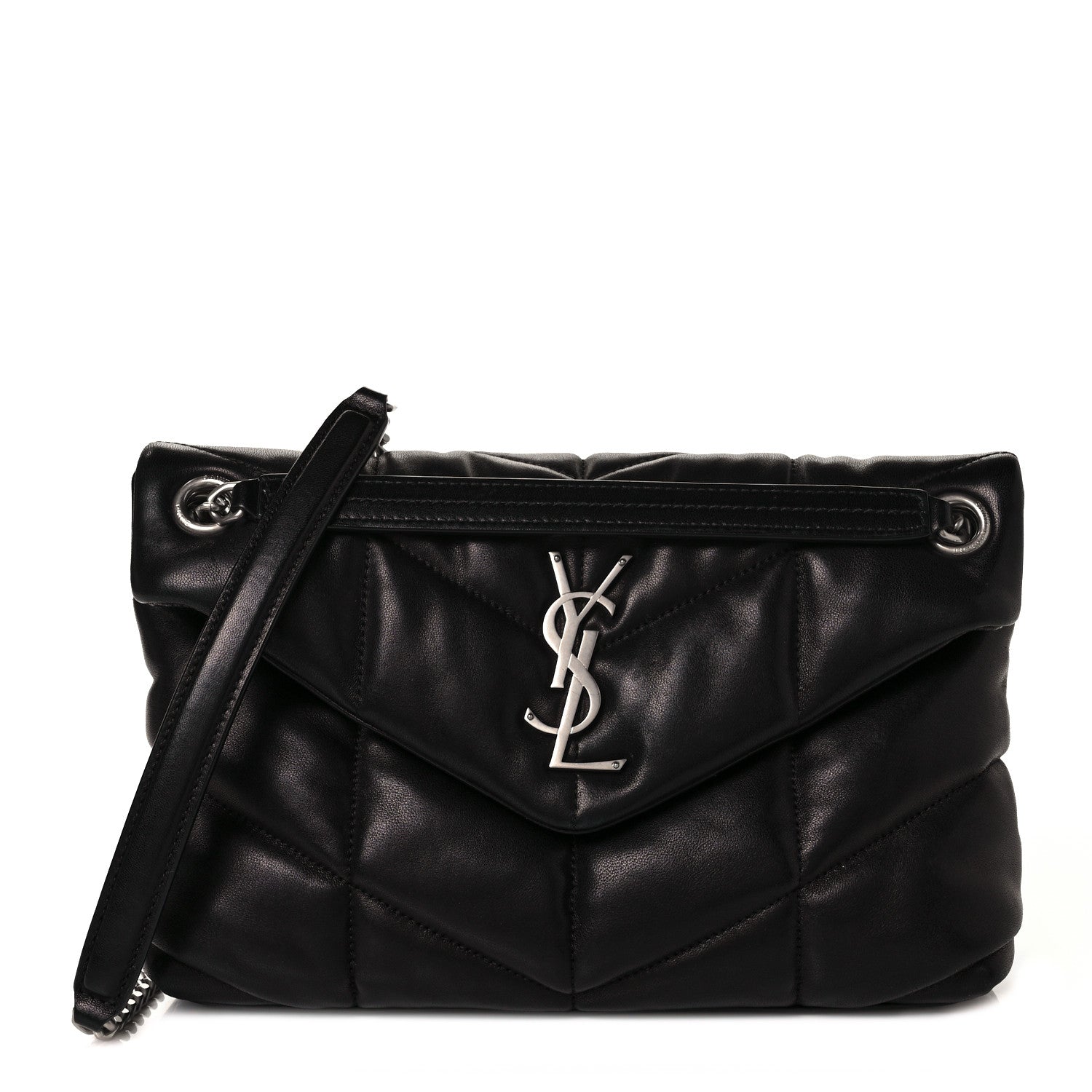 Saint Laurent Lambskin Quilted Small Loulou Puffer Monogram Chain Satchel Black 1 of 11