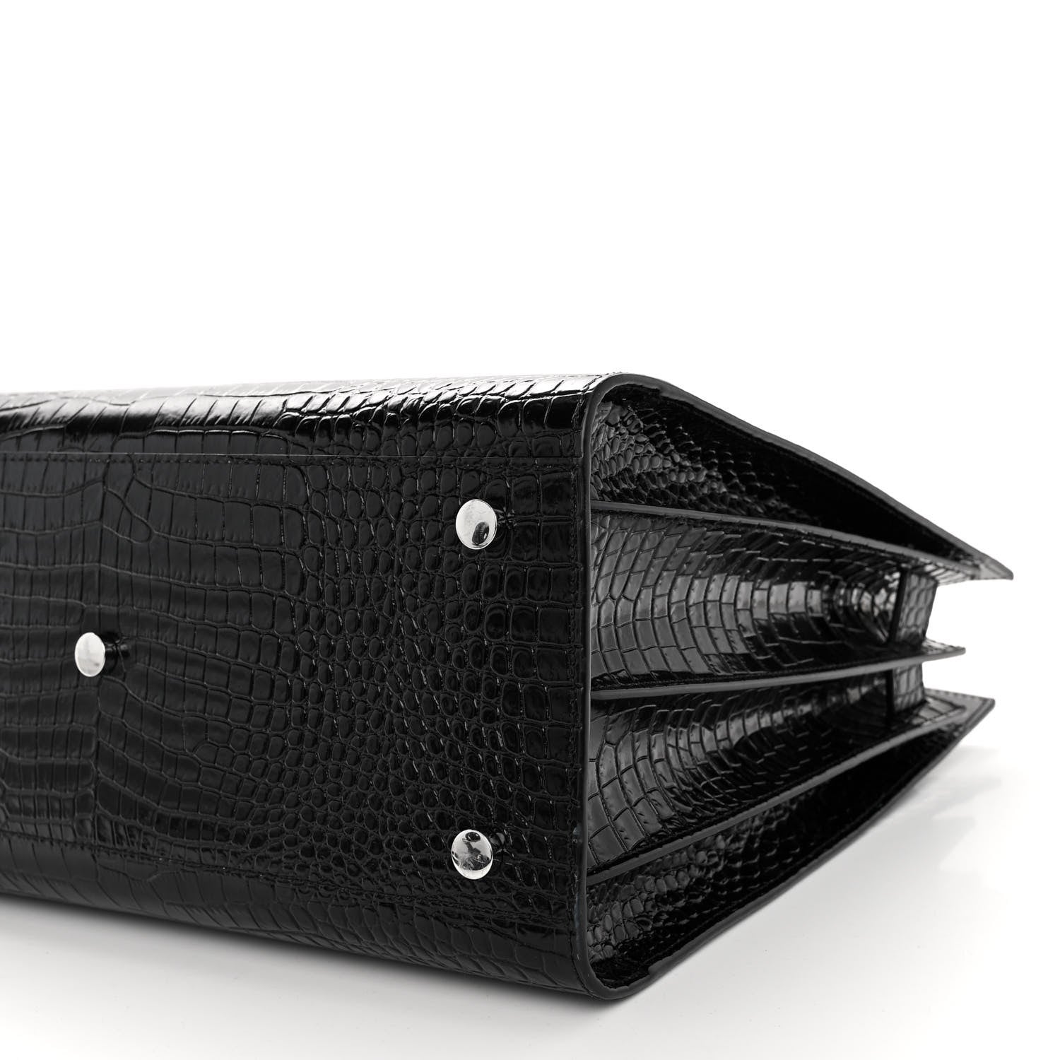 Saint Laurent Calfskin Crocodile Embossed Small Sac de Jour Black 9 of 9