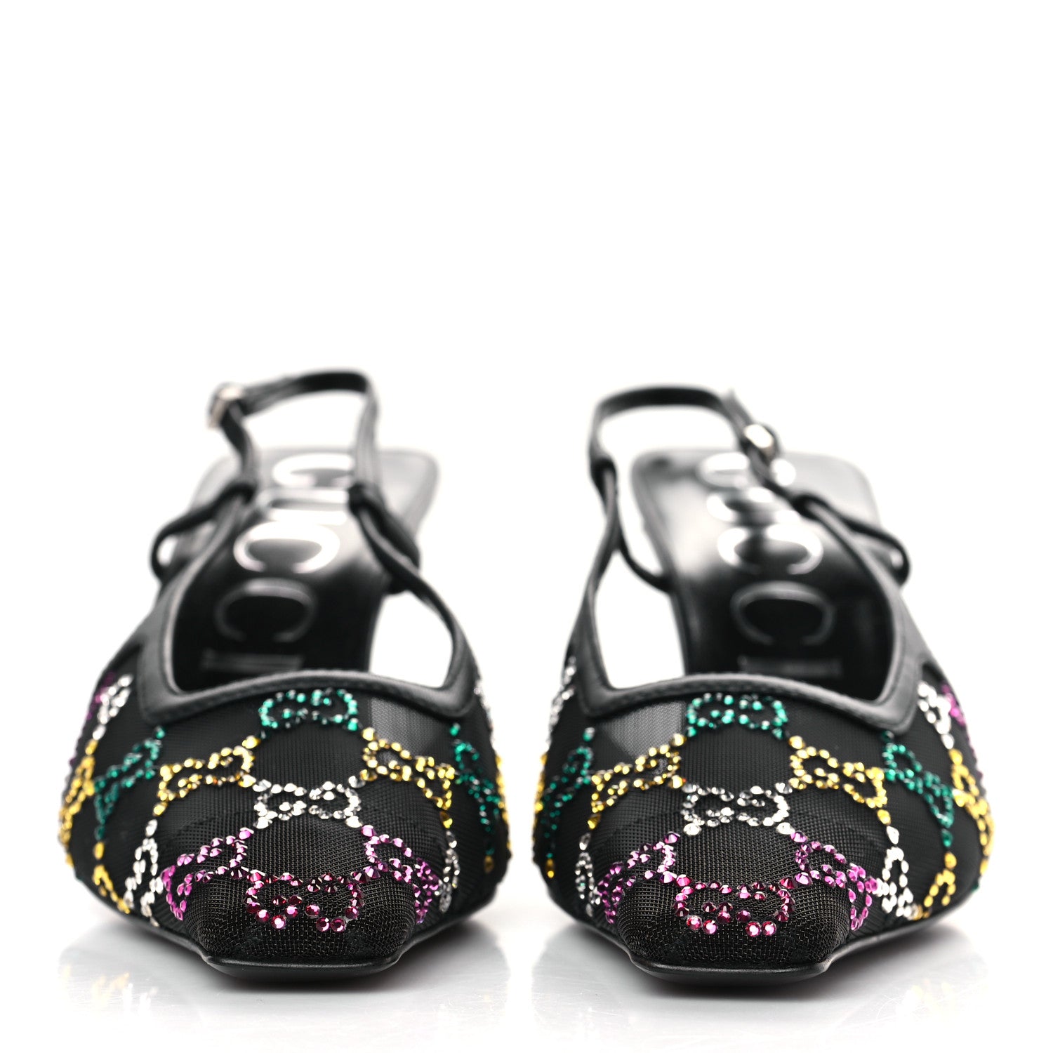 Gucci Tela Retino Nappa Charlotte Crystal GG Monogram Square G 75mm Slingback Pumps 38 Black 2 of 9