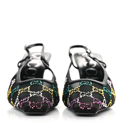 Gucci Tela Retino Nappa Charlotte Crystal GG Monogram Square G 75mm Slingback Pumps 38 Black 2 of 9