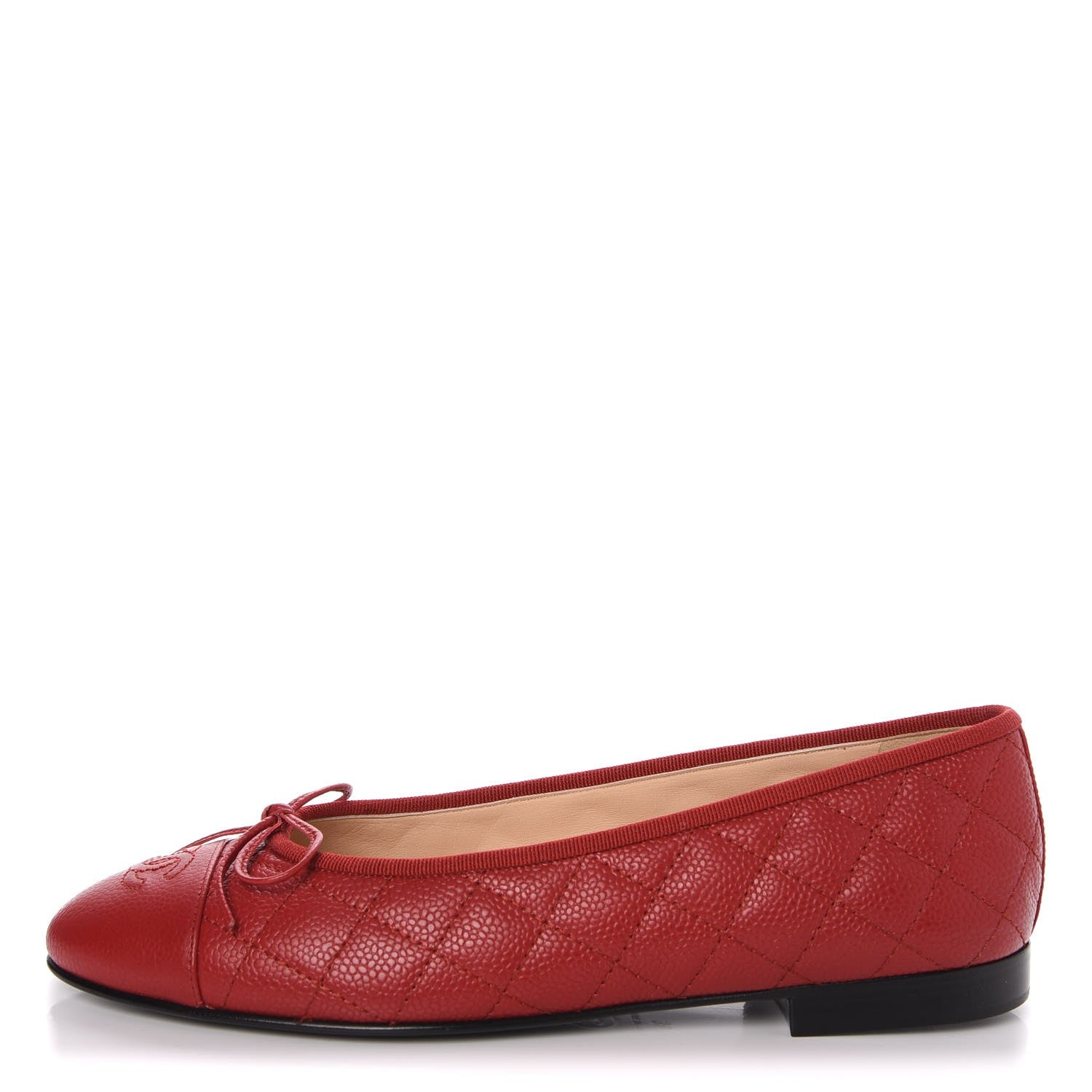 Chanel Caviar Quilted CC Cap Toe Ballerina Flats 39 Red 1 of 9