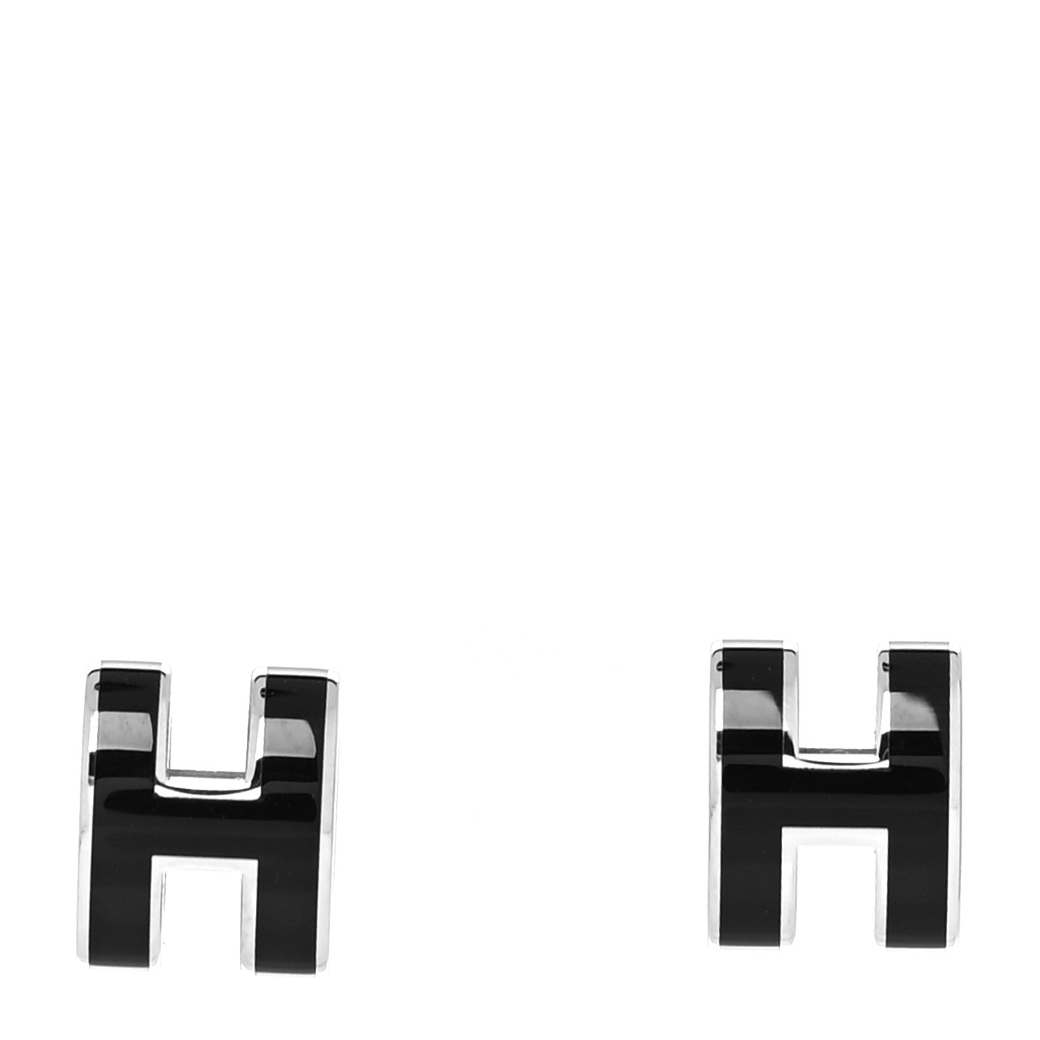 Hermes Palladium Lacquered Mini Pop H Earrings Black 1 of 5
