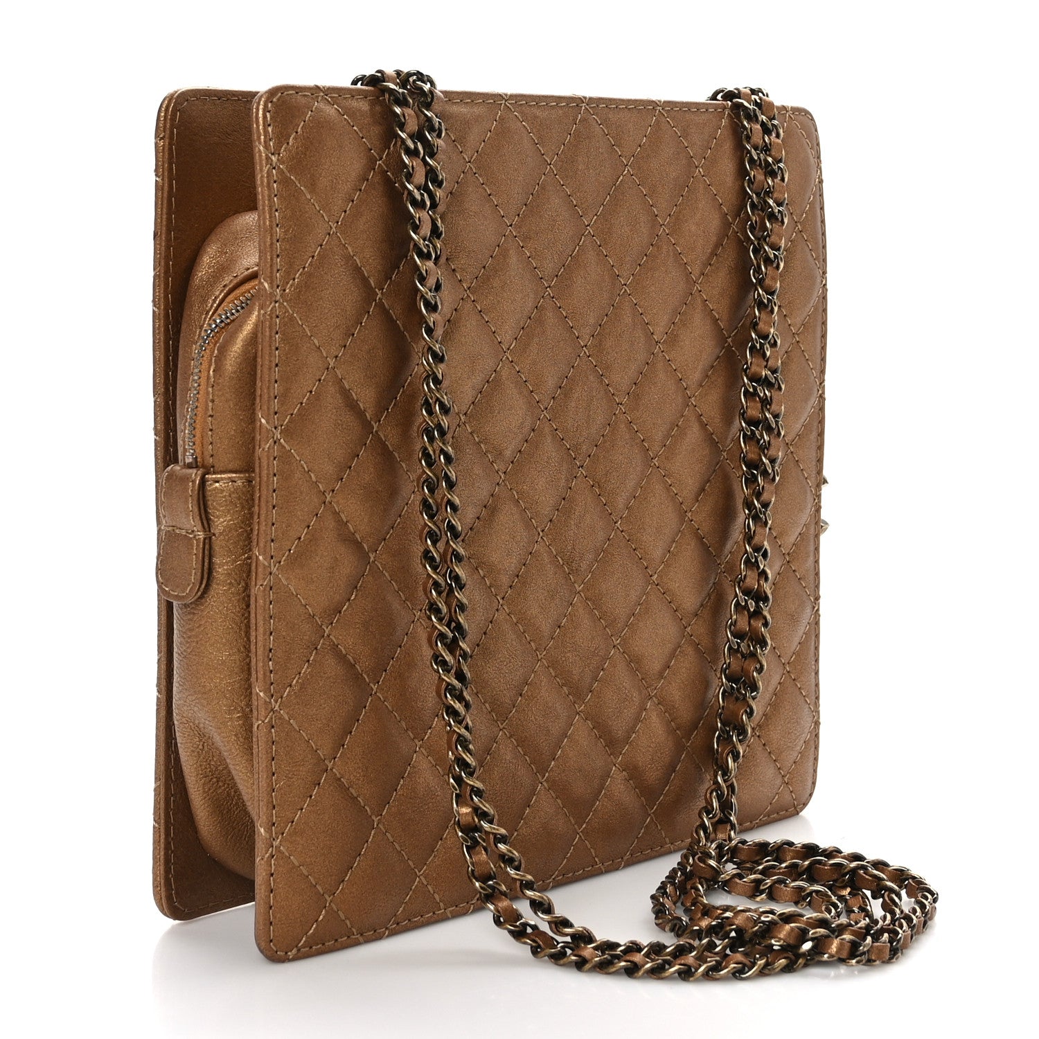 Chanel Metallic Lambskin Quilted Shoulder Bag Bronze 3 of 9