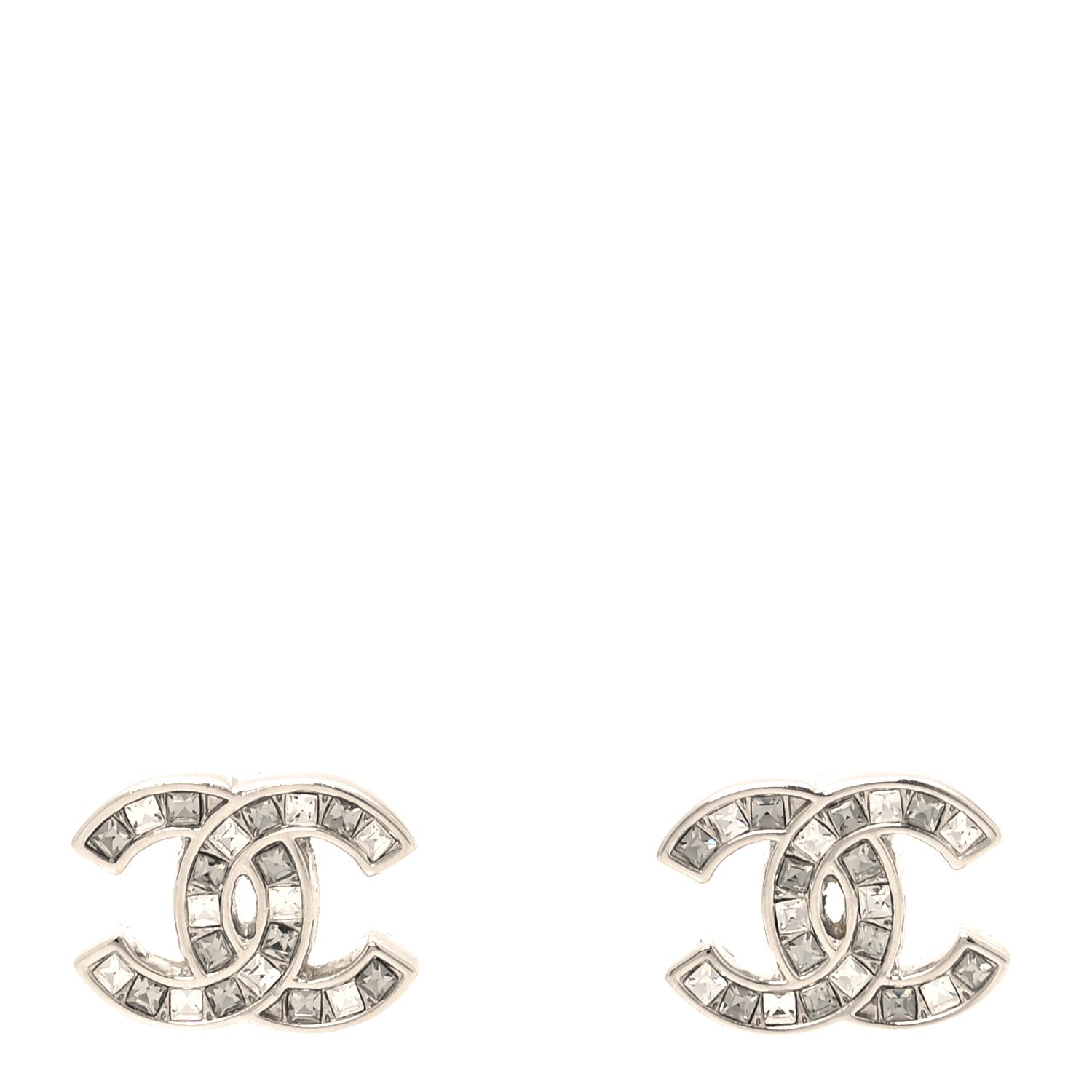 Chanel Baguette Crystal CC Earrings Silver 1 of 5